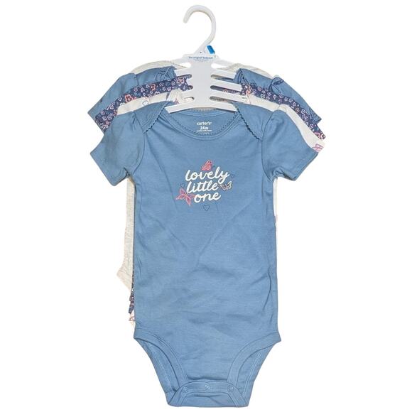 Carter's Bodysuits Girls 24 Months 5-Pack Blue White Butterfly Floral Snap Multi - Picture 1 of 10
